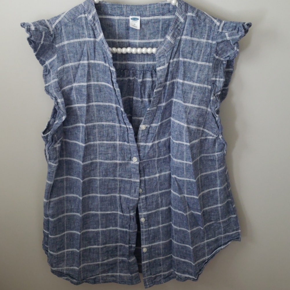 Old Navy Ruffle-Trim Linen Blend Button Shirt
